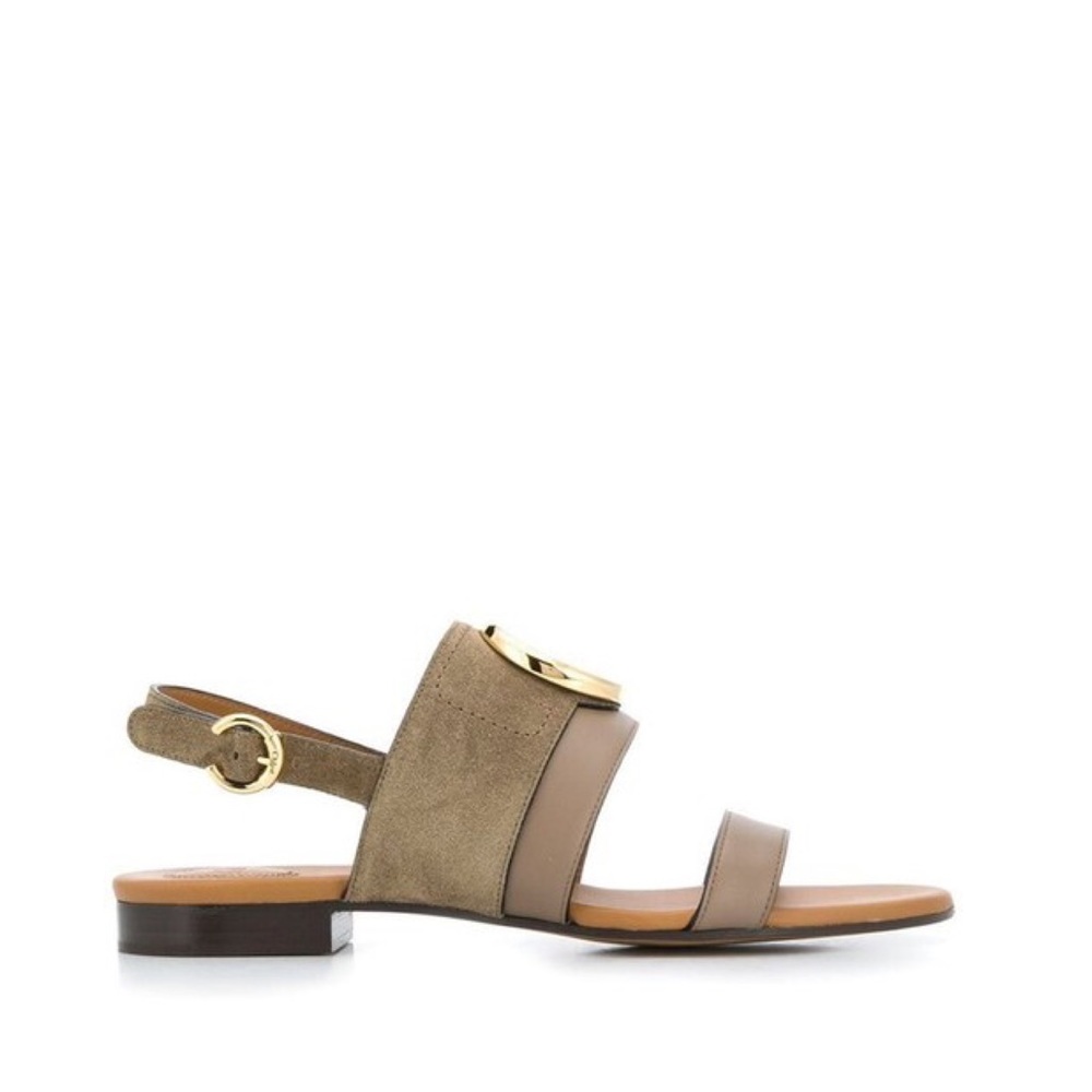 Chloé Grey C Logo Plaque In Motty Sandals - Picture 2 of 4